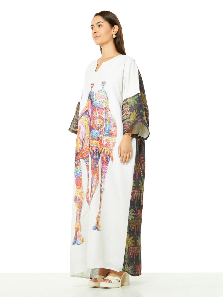 Desert Bloom Maxi Kaftan with Camel Art