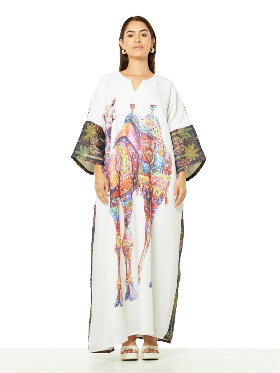 Desert Bloom Maxi Kaftan with Camel Art