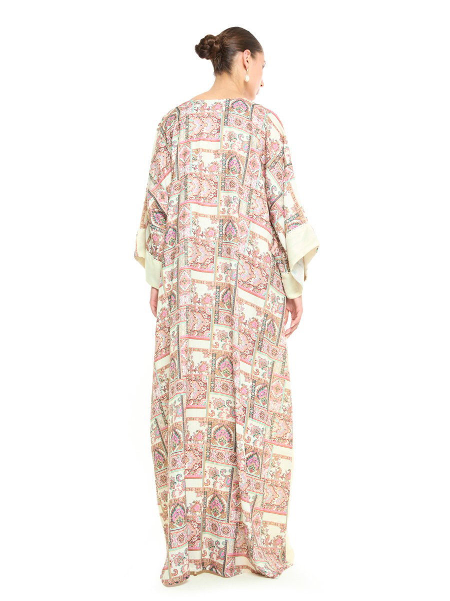 Beige A-Line Maxi Jalabiya with Intricate Embroidery