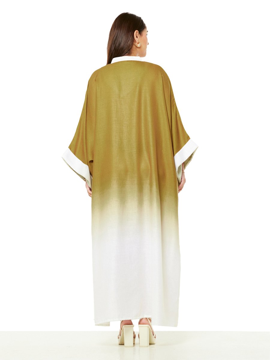 Brown Ombre A-Line Maxi Jalabiya with Golden Embroidery