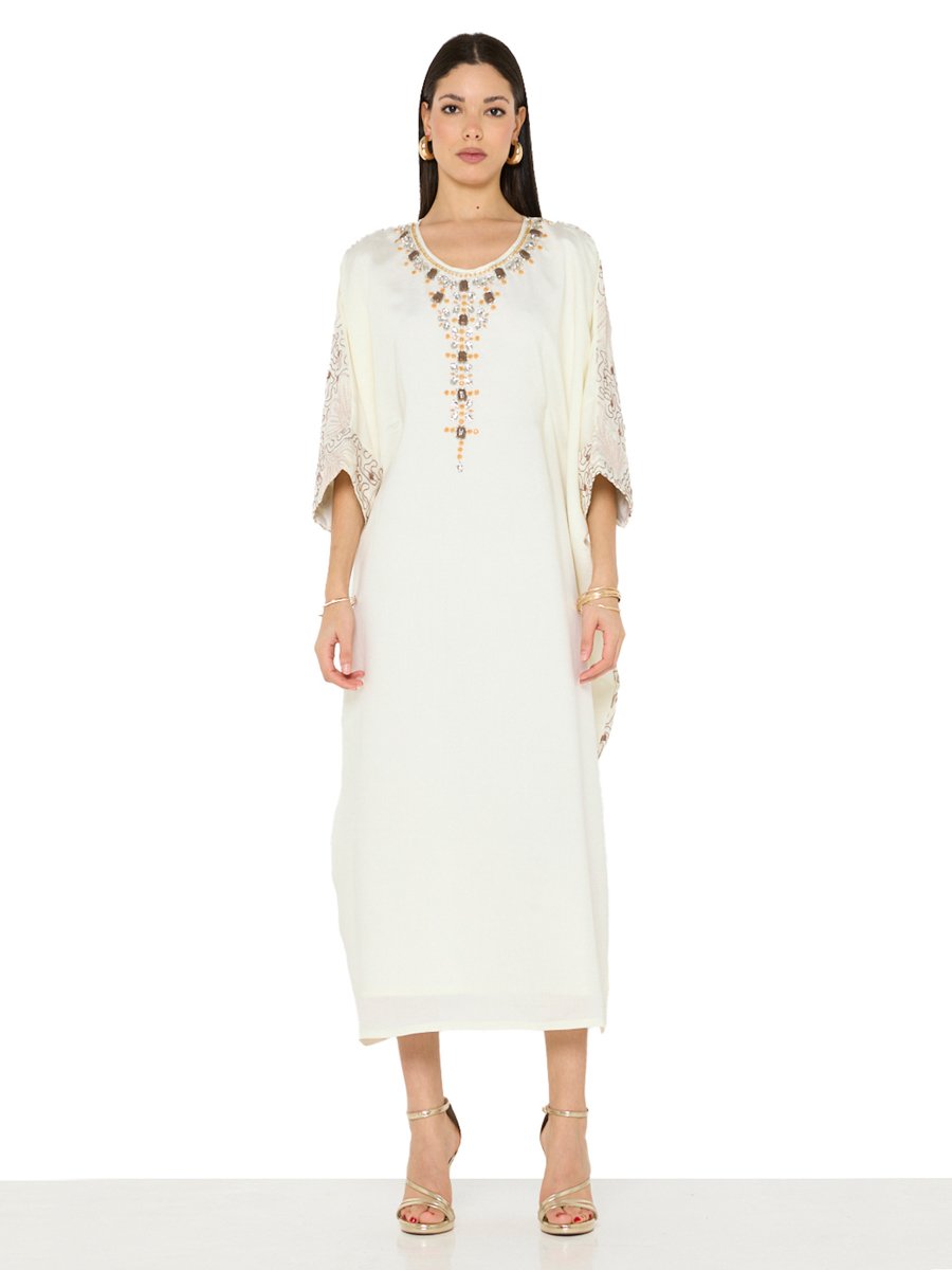 Off-White A-Line Maxi Jalabiya with Intricate Embellishments
