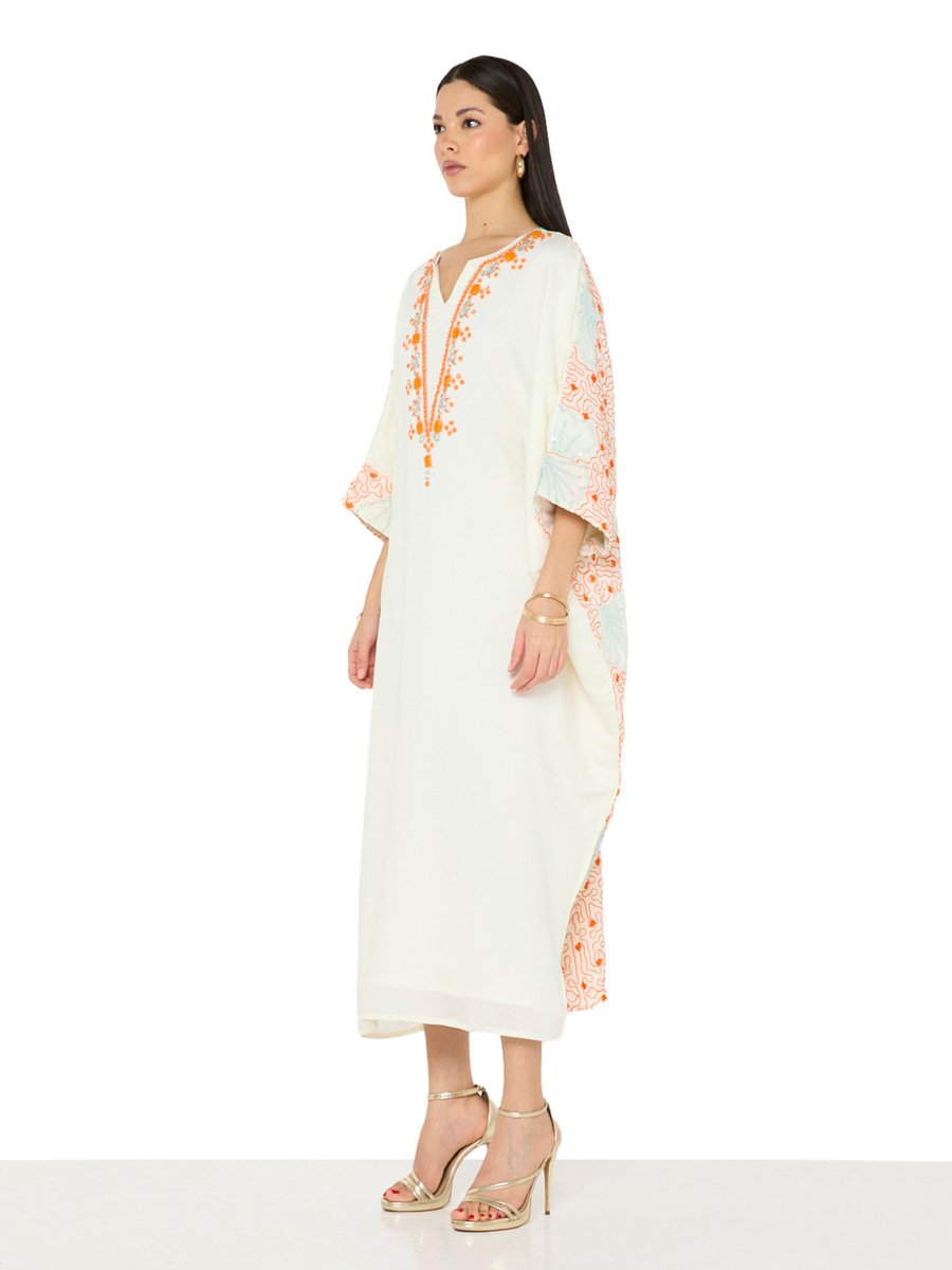 Off-White Maxi A-Line Embroidered Jalabiya