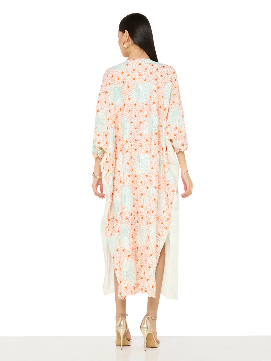 Off-White Maxi A-Line Embroidered Jalabiya