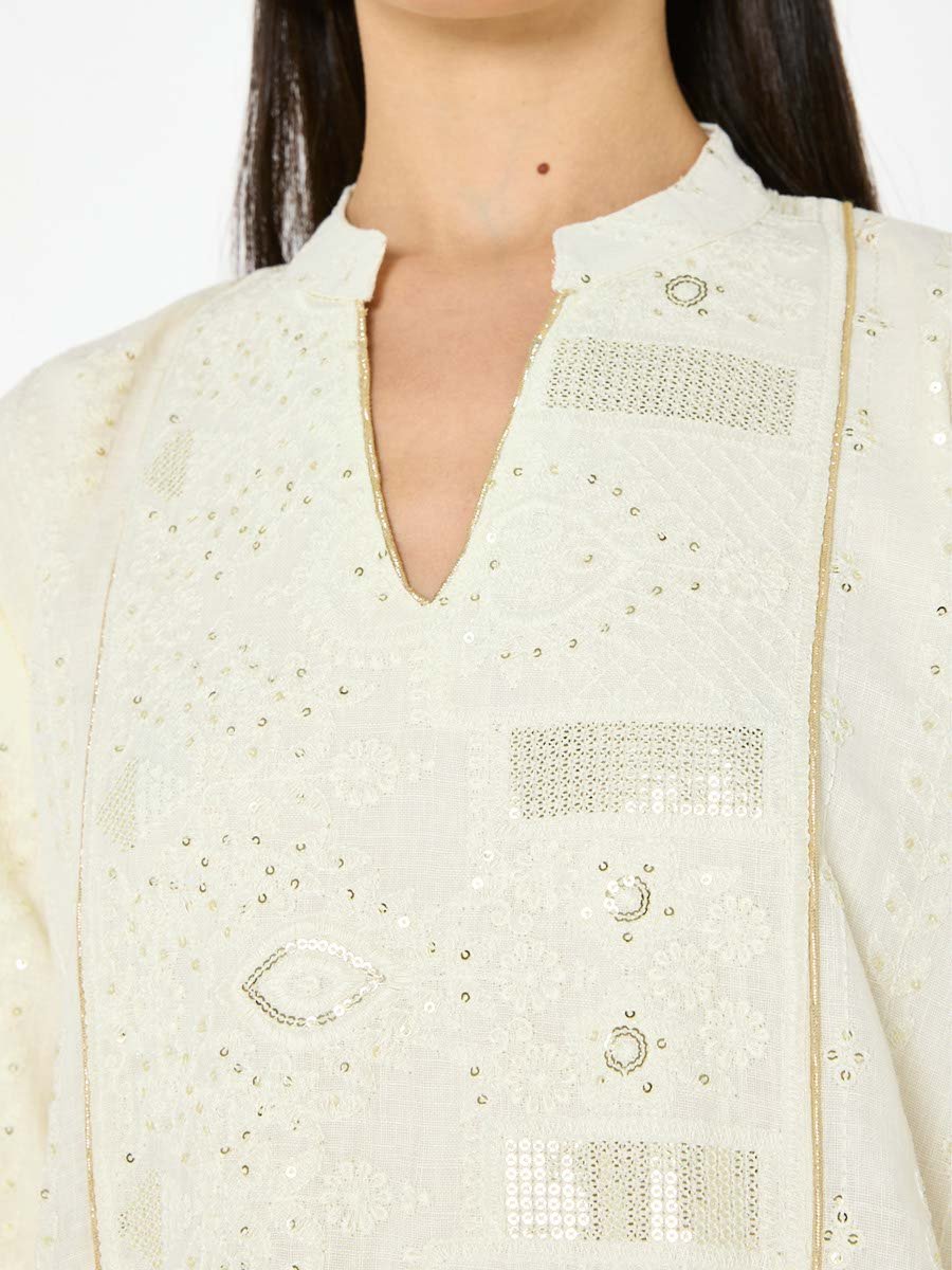 Cream A-Line Maxi Jalabiya with Intricate Embroidery