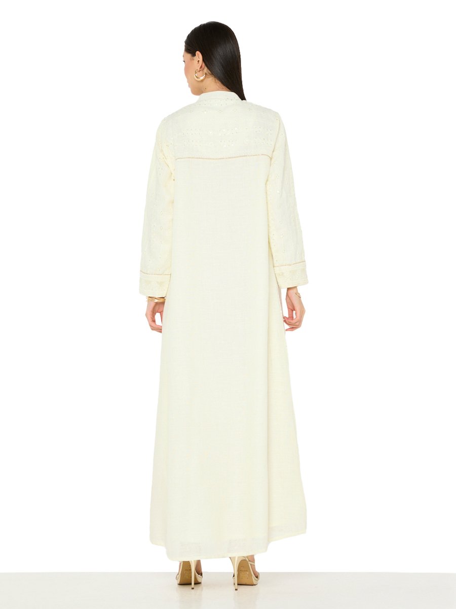 Cream A-Line Maxi Jalabiya with Intricate Embroidery