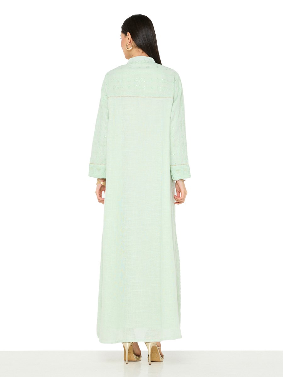Green A-Line Maxi Jalabiya with Embroidery