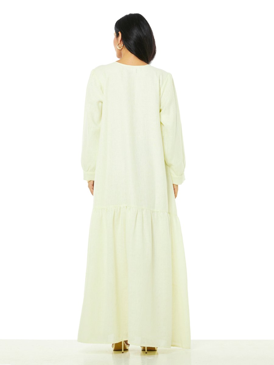 Cream A-Line Maxi Jalabiya with Gold Embroidery