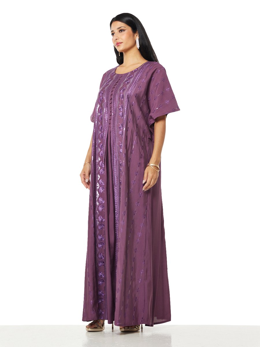 Regal Violet Embroidered A-Line Maxi Jalabiya