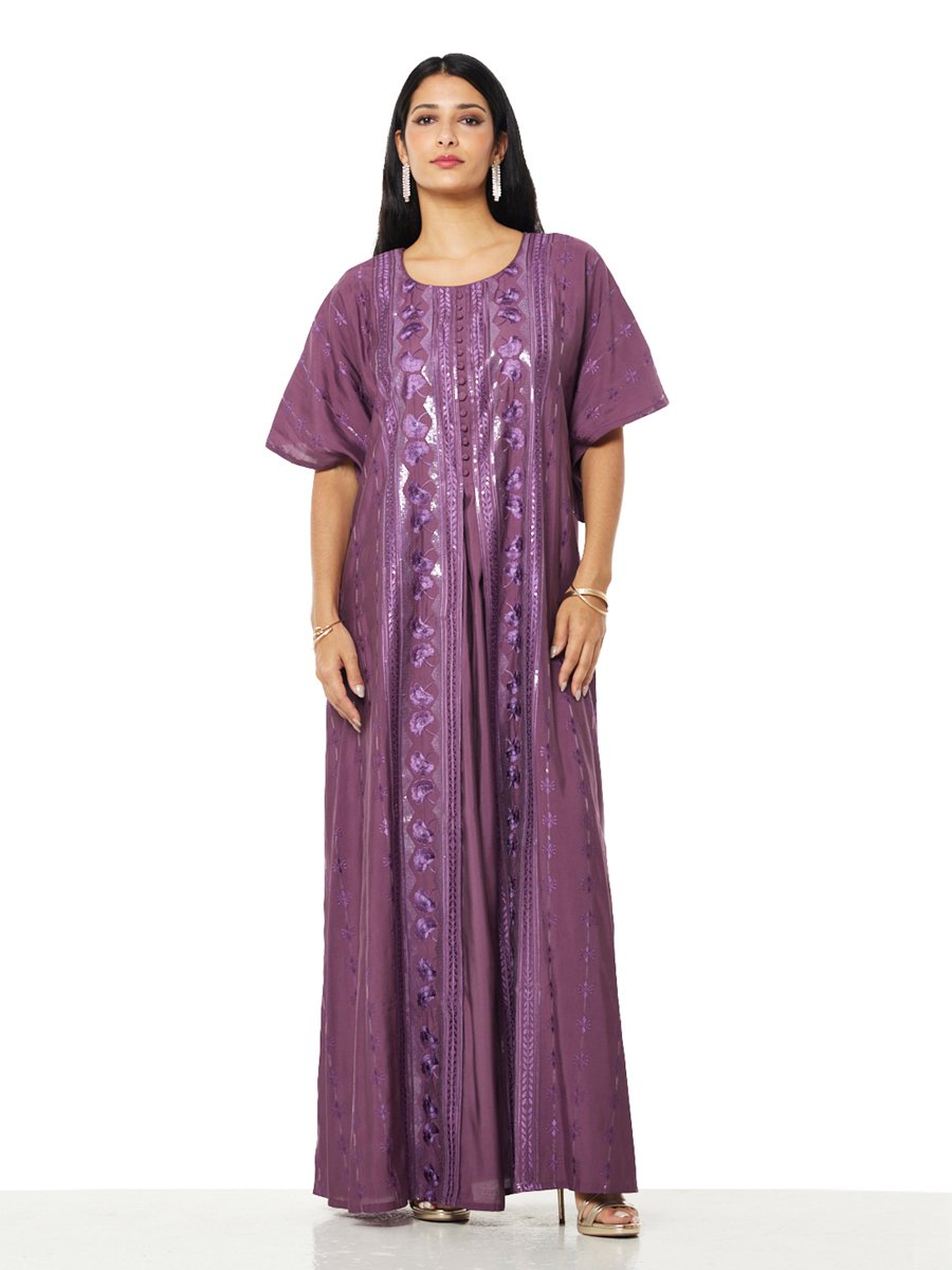 Regal Violet Embroidered A-Line Maxi Jalabiya