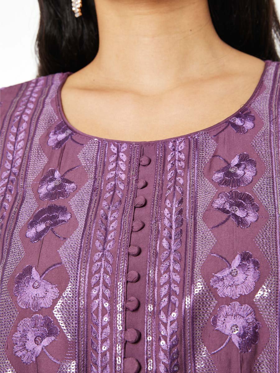 Regal Violet Embroidered A-Line Maxi Jalabiya