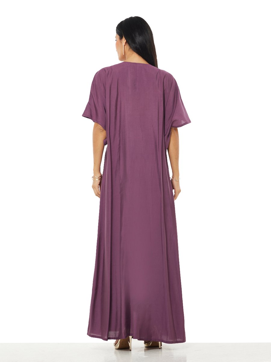 Regal Violet Embroidered A-Line Maxi Jalabiya