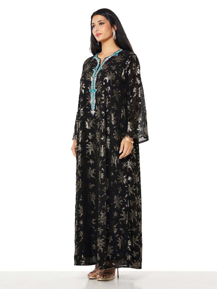 Black and Gold A-Line Maxi Jalabiya