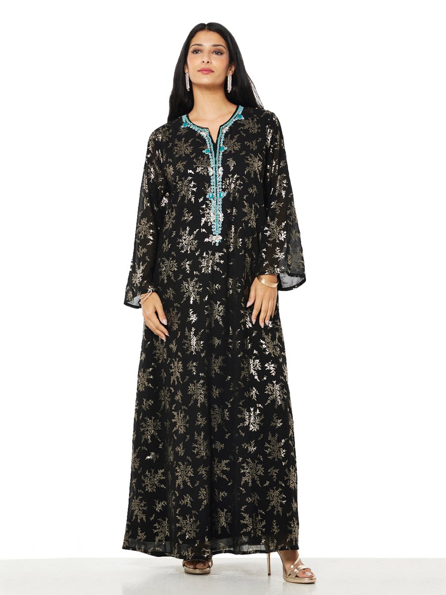 Black and Gold A-Line Maxi Jalabiya
