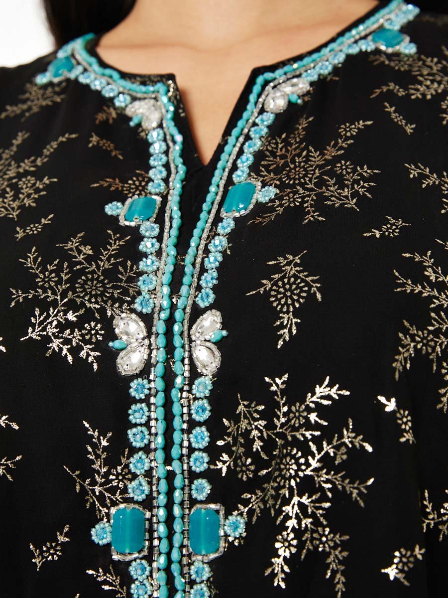 Black and Gold A-Line Maxi Jalabiya