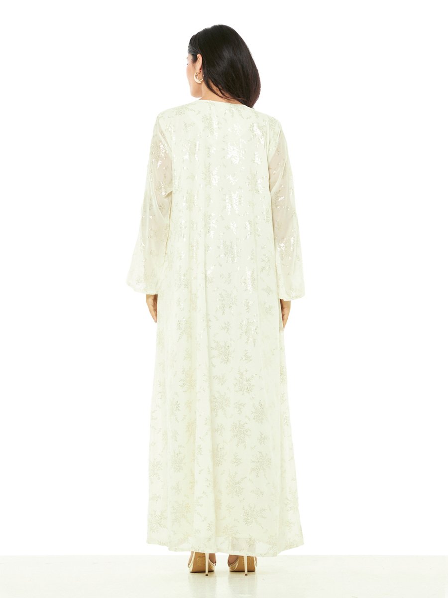 Cream A-Line Maxi Jalabiya with Aqua Embellishment