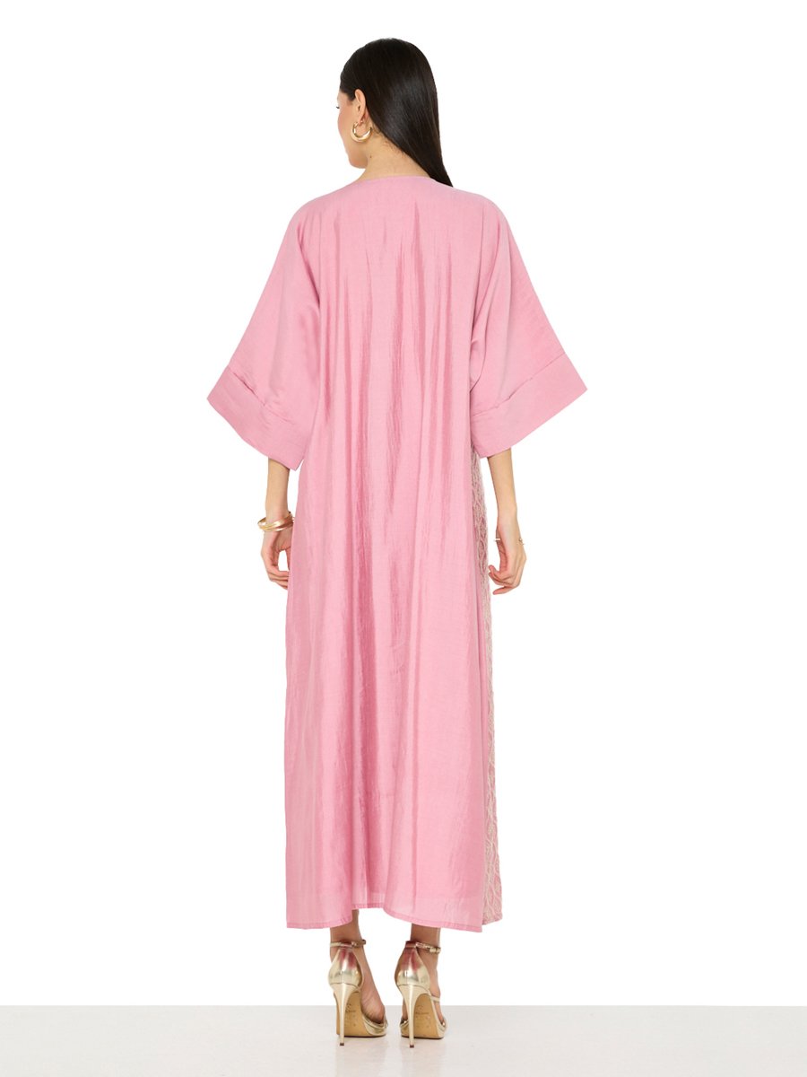 Pink Maxi A-Line Embroidered Jalabiya with Tassel Detail