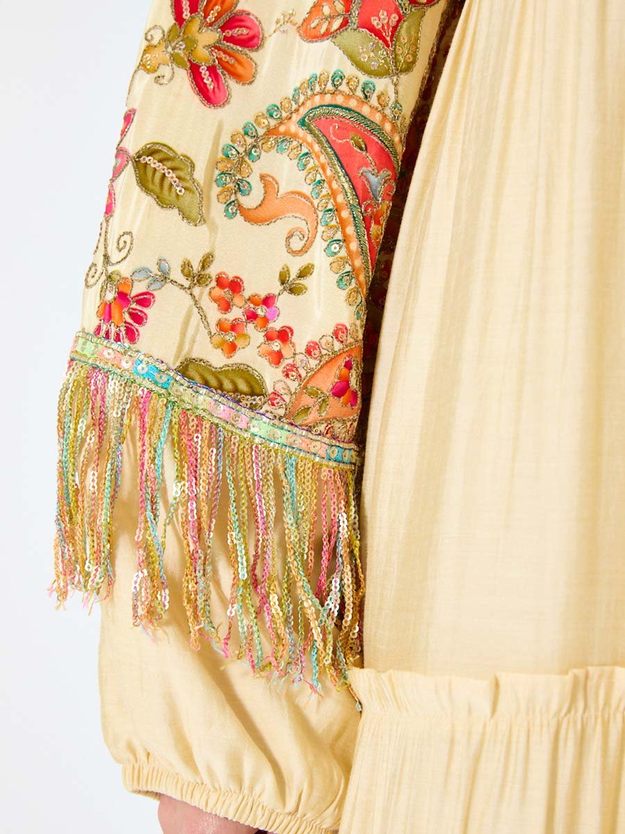 Beige Embroidery Sequin Embellished Maxi Jalabiya