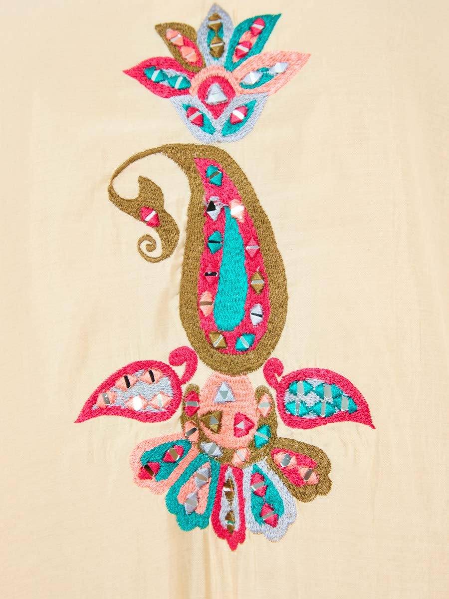 Beige A-Line Maxi Jalabiya with Colorful Embroidery