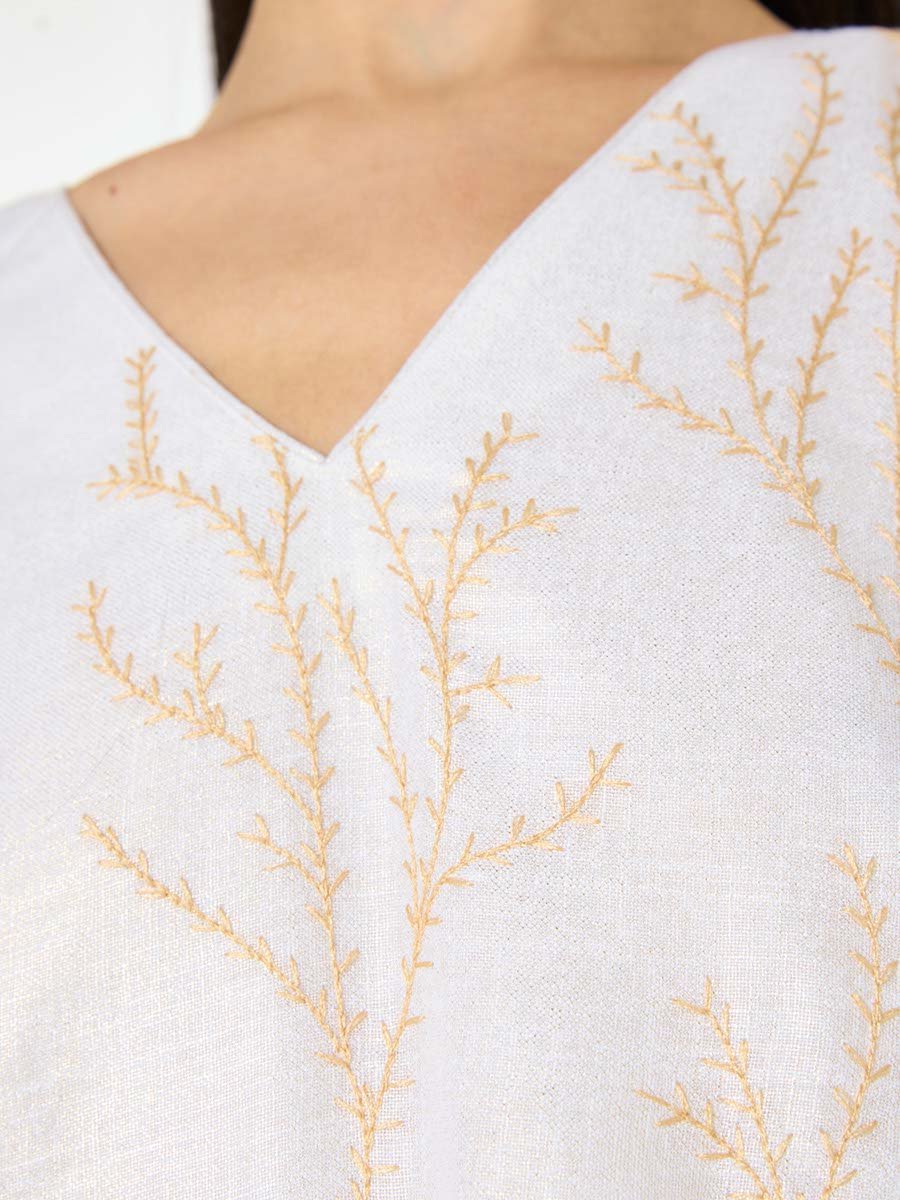 Beige A-Line Maxi Jalabiya with Golden Embroidery