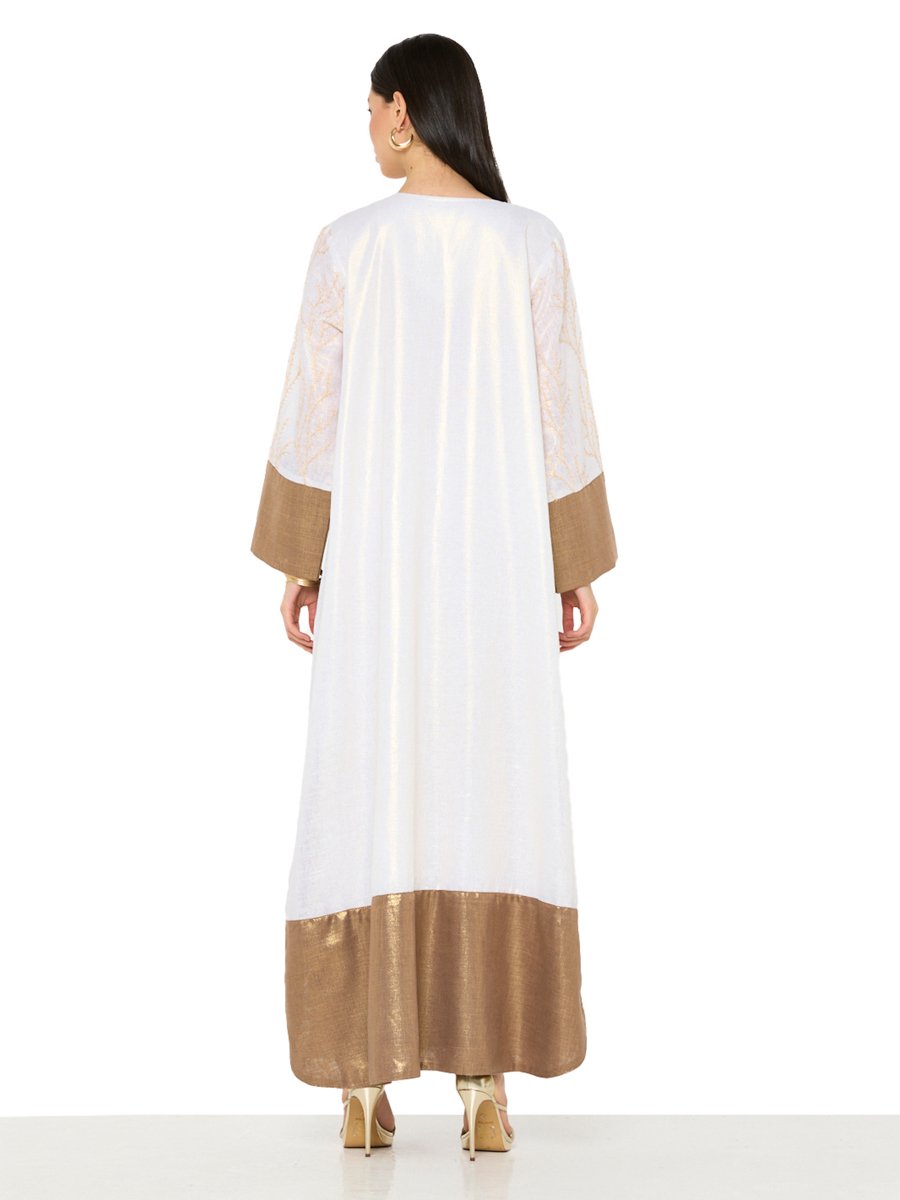 Beige A-Line Maxi Jalabiya with Golden Embroidery