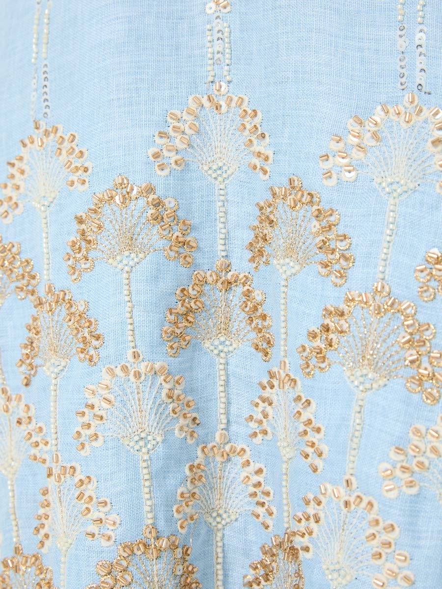 Light Blue A-Line Maxi Jalabiya with Golden Embroidery