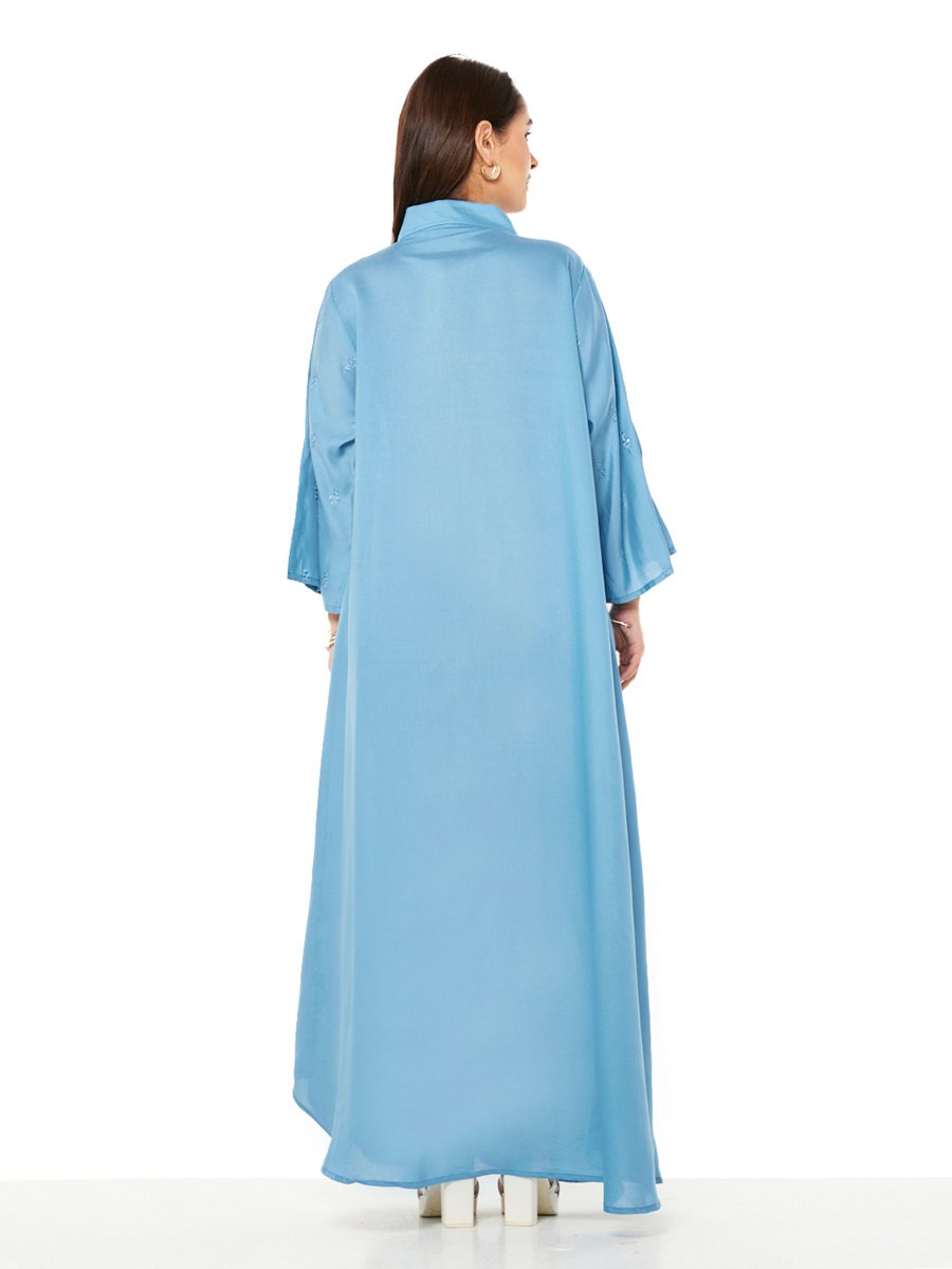 Blue A-Line Maxi Jalabiya with Embroidered Panel