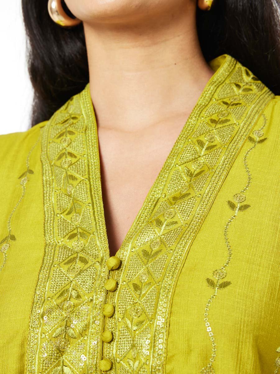 Mustard A-Line Maxi Jalabiya with Embroidery