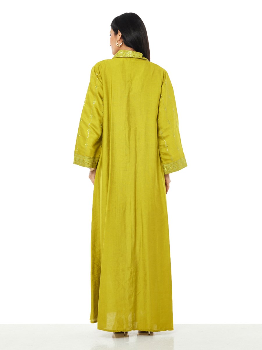 Mustard A-Line Maxi Jalabiya with Embroidery