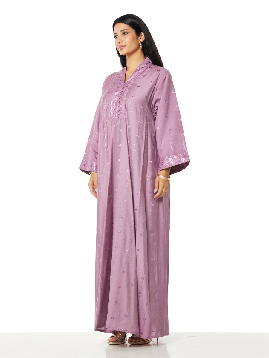 Purple A-Line Embroidered Maxi Jalabiya