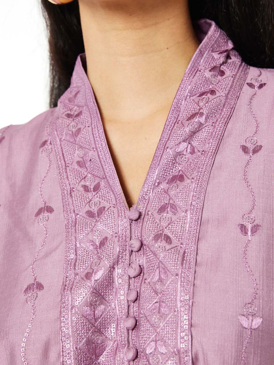 Purple A-Line Embroidered Maxi Jalabiya