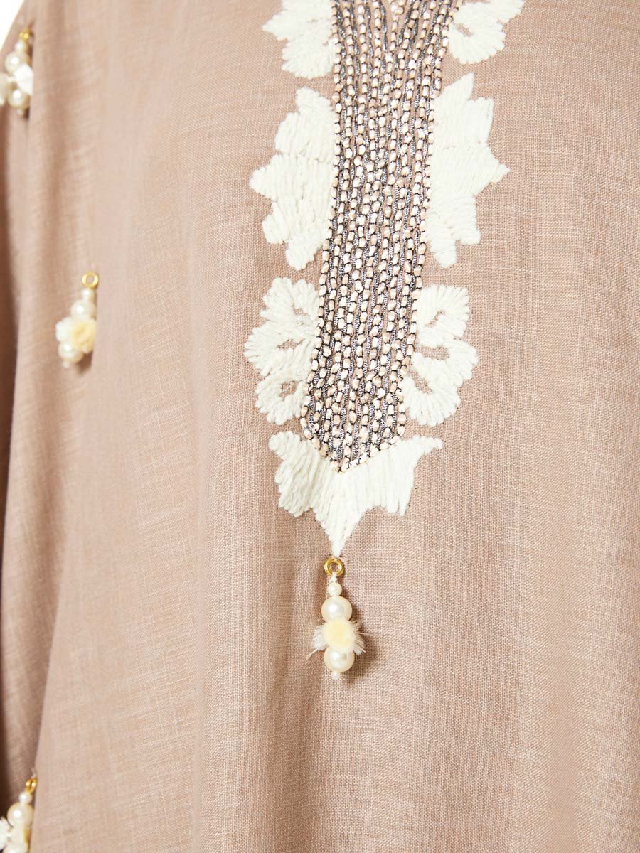 Beige A-Line Maxi Jalabiya with Beaded Embellishments