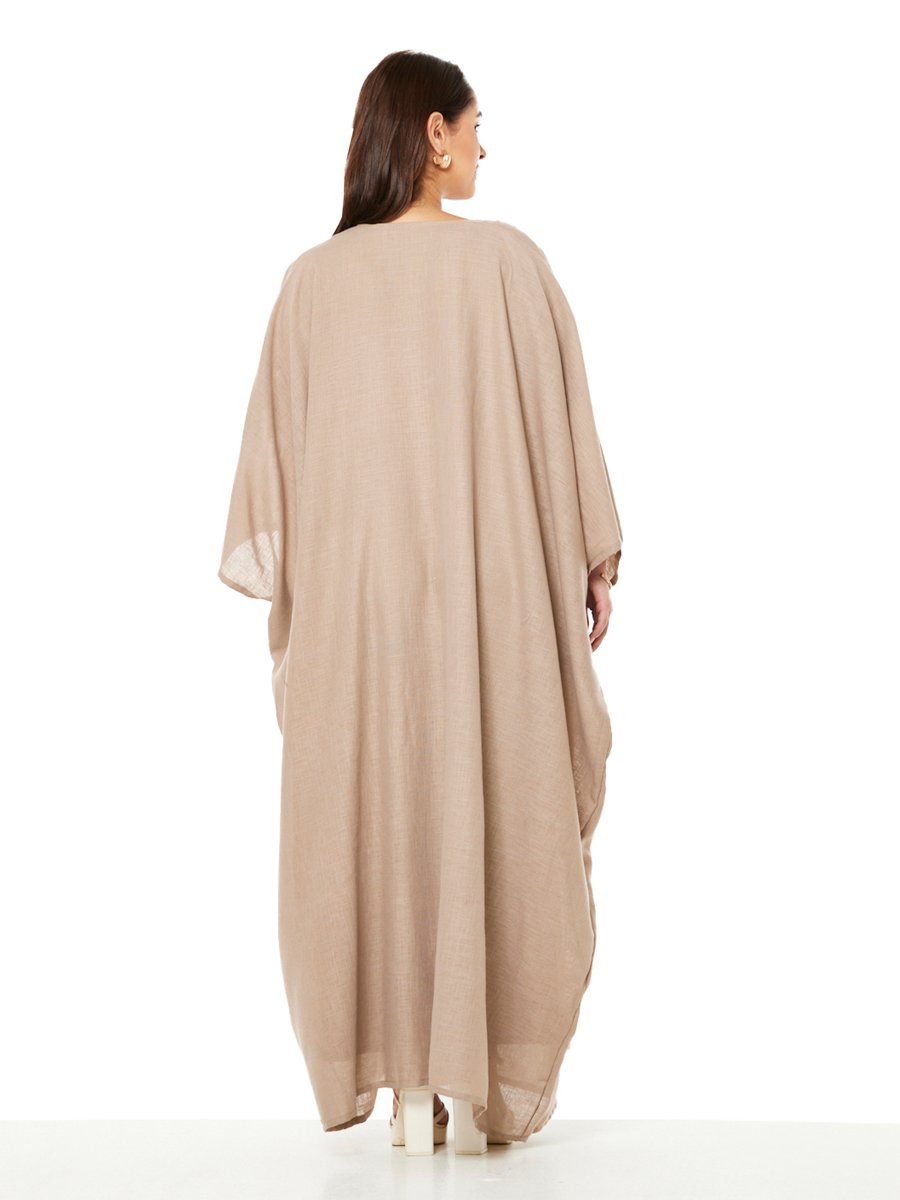 Beige A-Line Maxi Jalabiya with Beaded Embellishments