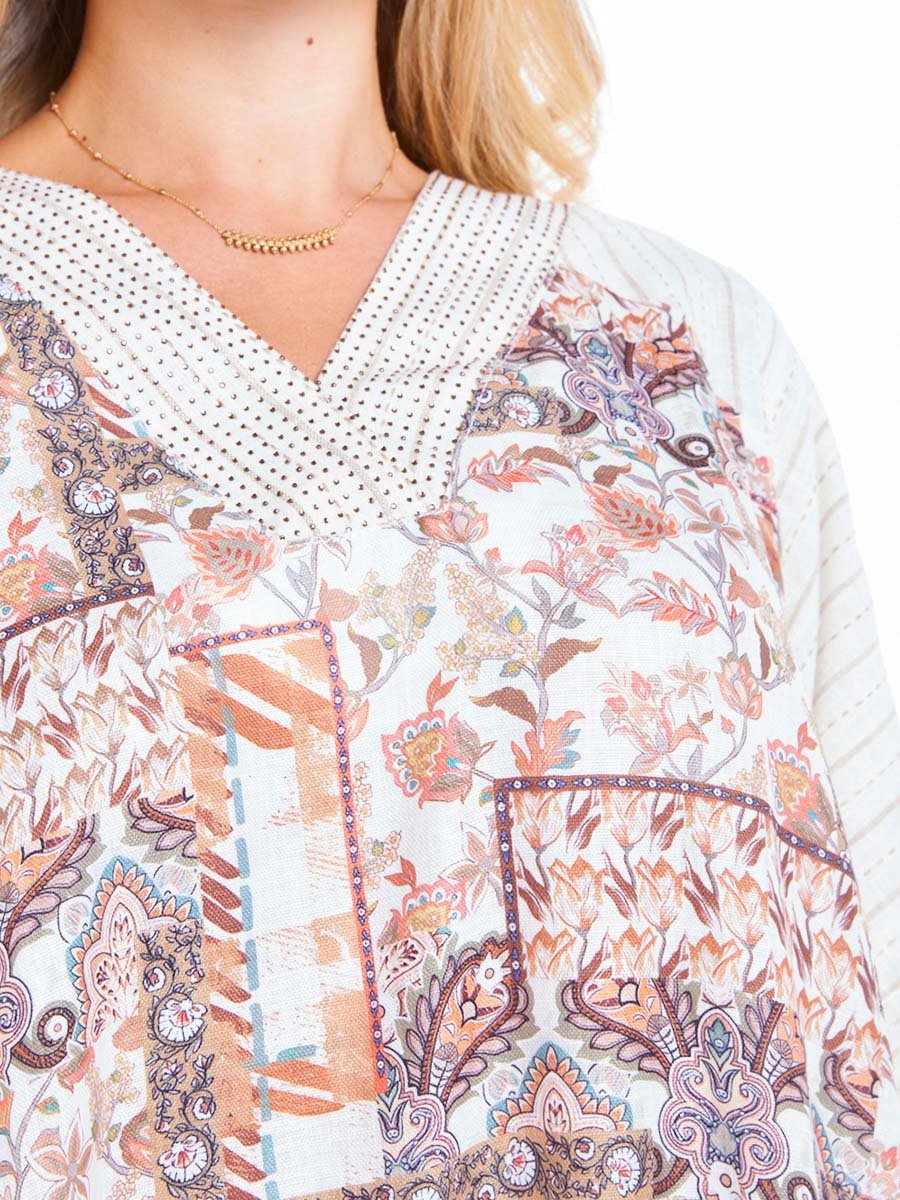 Beige Patchwork Print A-Line Maxi Kaftan Dress