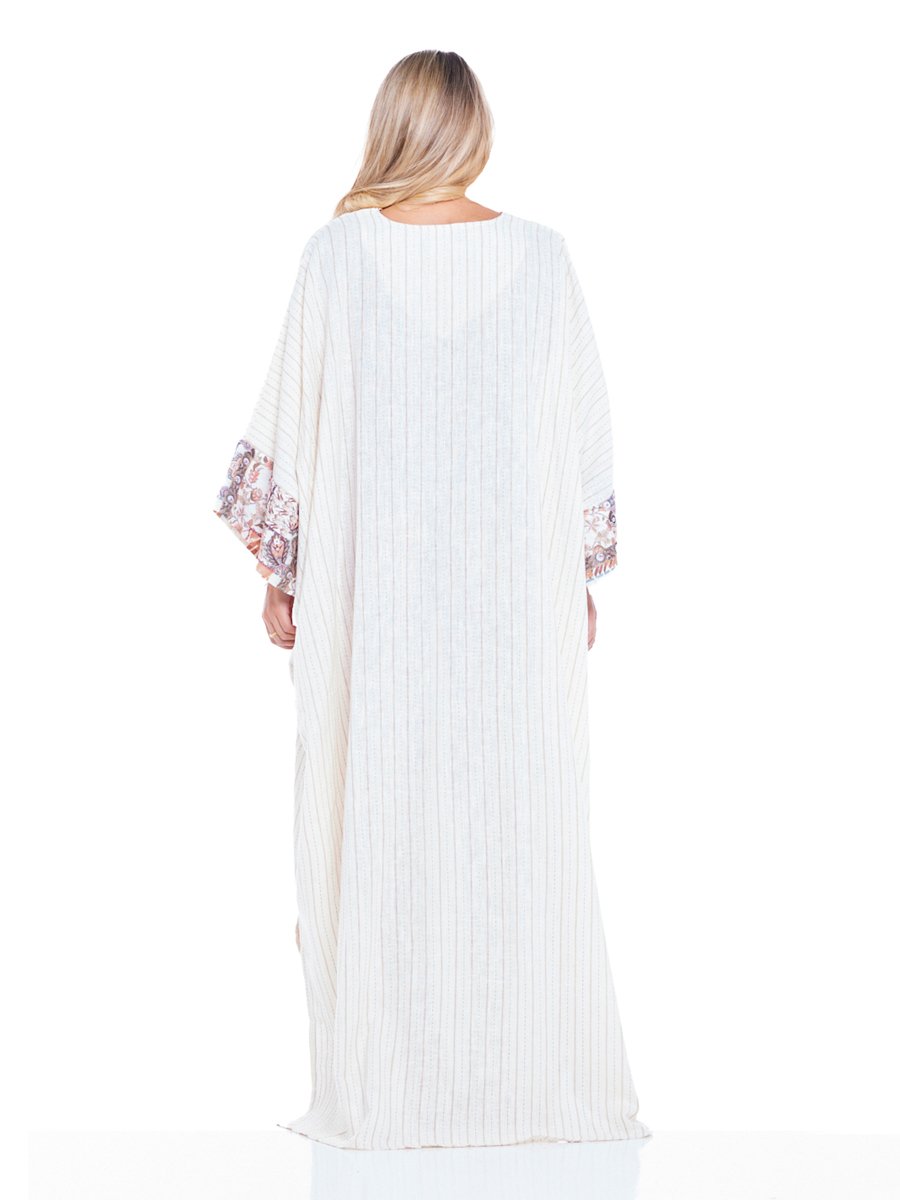 Beige Patchwork Print A-Line Maxi Kaftan Dress