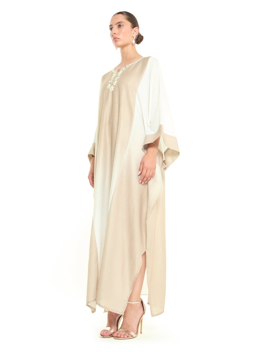 Cream A-Line Maxi Jalabiya with Embroidery