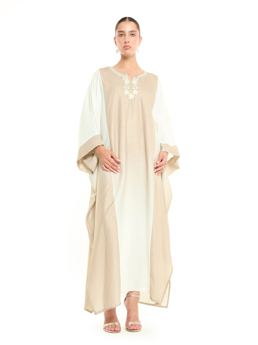 Cream A-Line Maxi Jalabiya with Embroidery