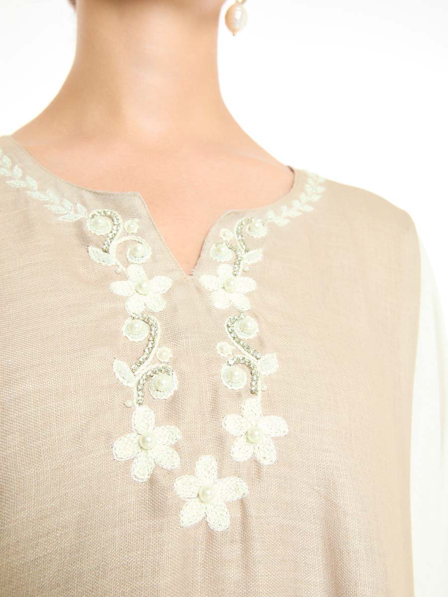 Cream A-Line Maxi Jalabiya with Embroidery