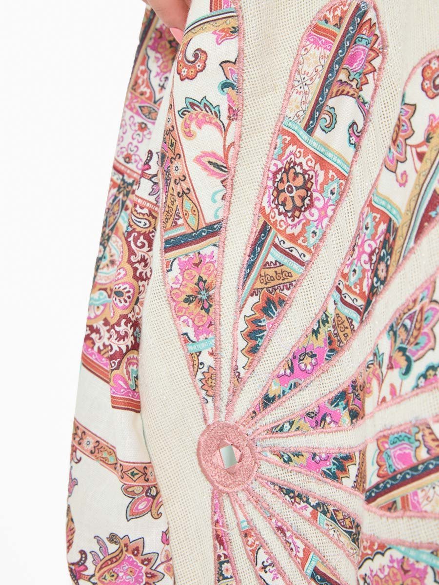 Cream A-Line Maxi Kaftan with Patchwork Motif