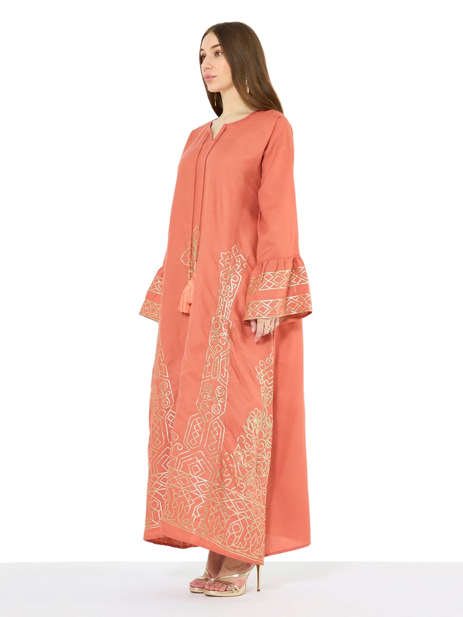 Rust Maxi A-Line Embroidered Jalabiya