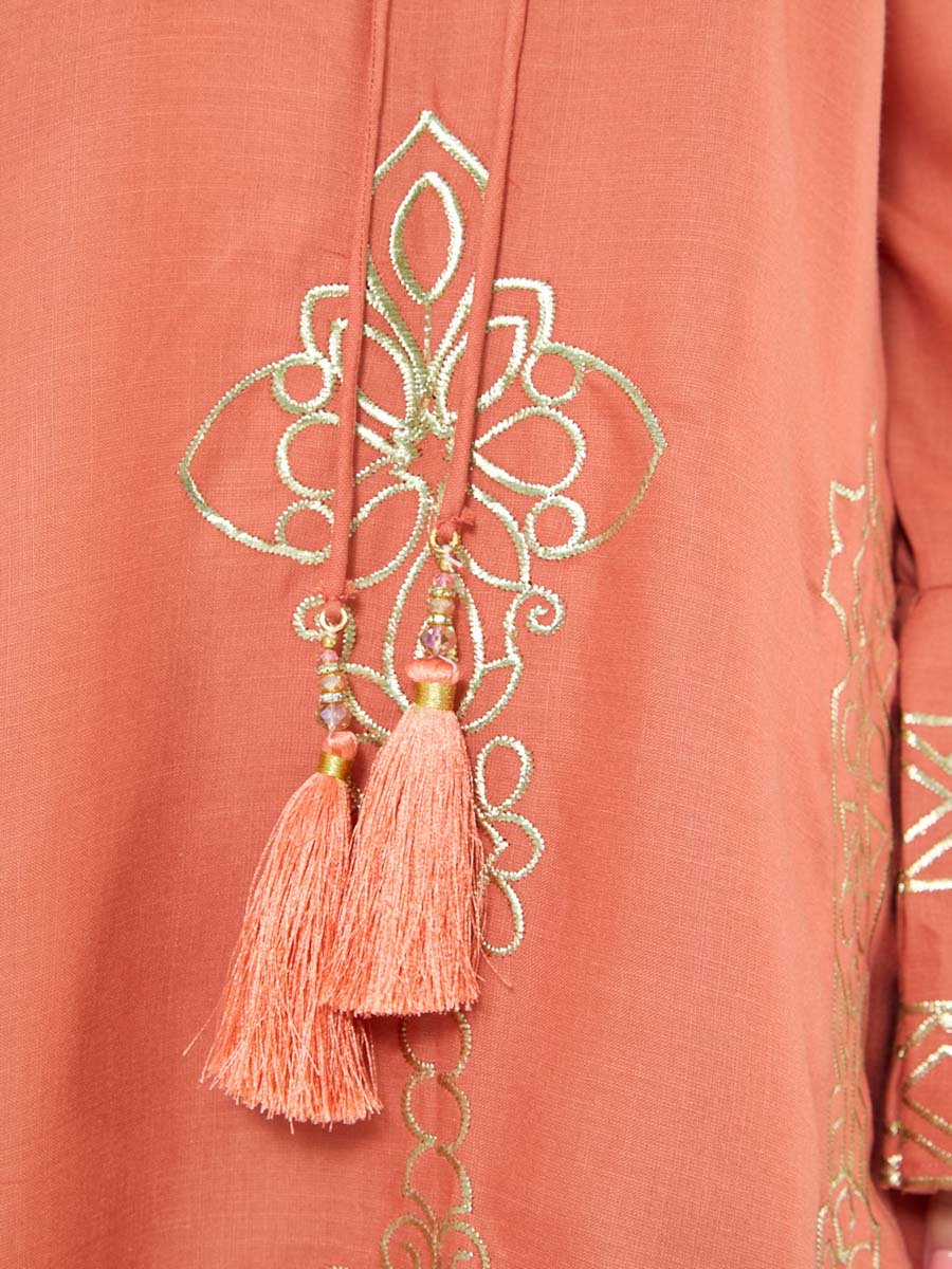 Rust Maxi A-Line Embroidered Jalabiya
