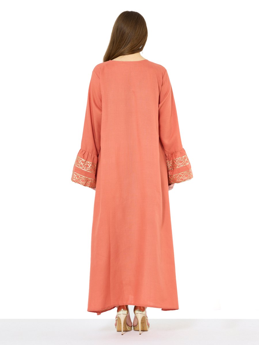 Rust Maxi A-Line Embroidered Jalabiya