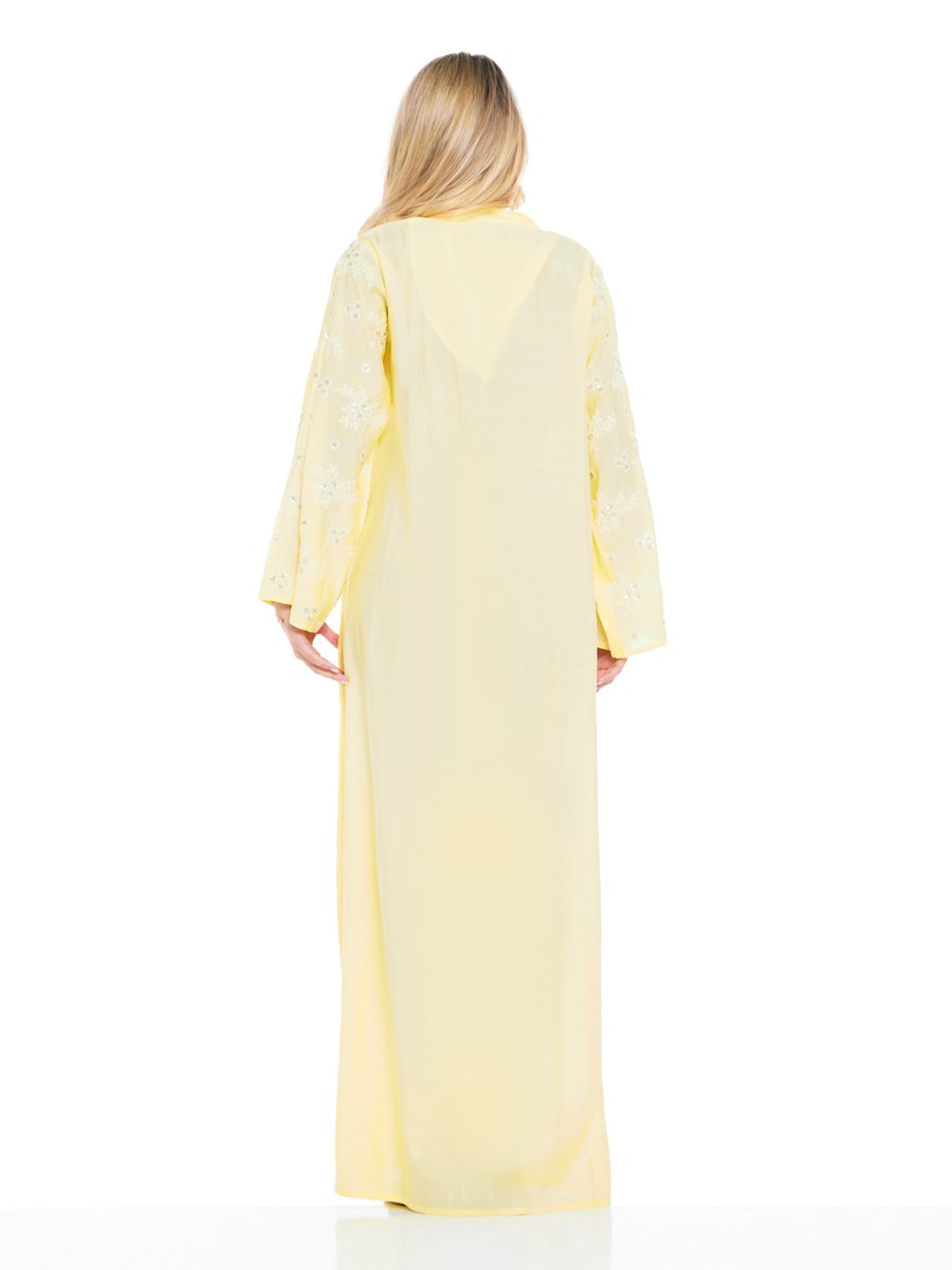 Yellow A-Line Maxi Jalabiya with Intricate Embroidery