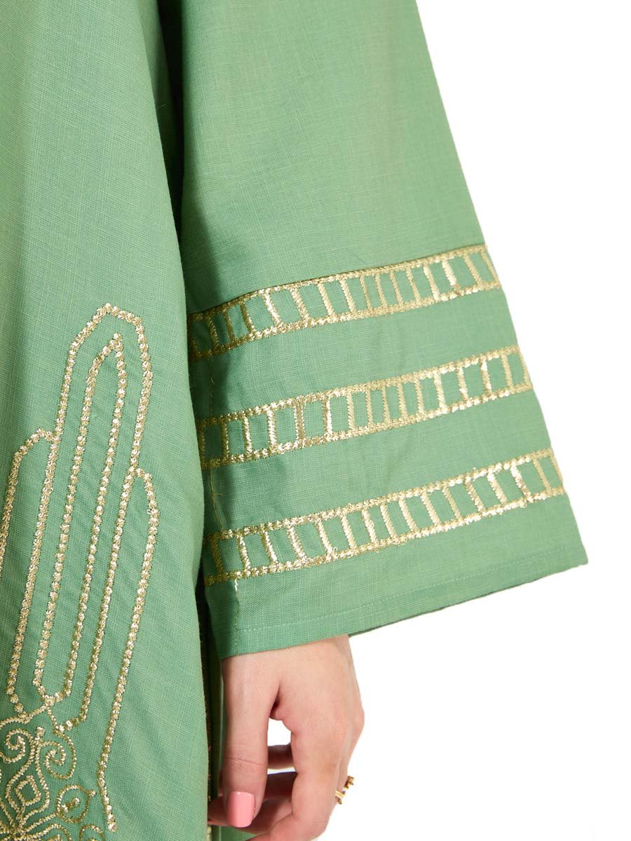 Green A-Line Maxi Jalabiya with Gold Embroidery