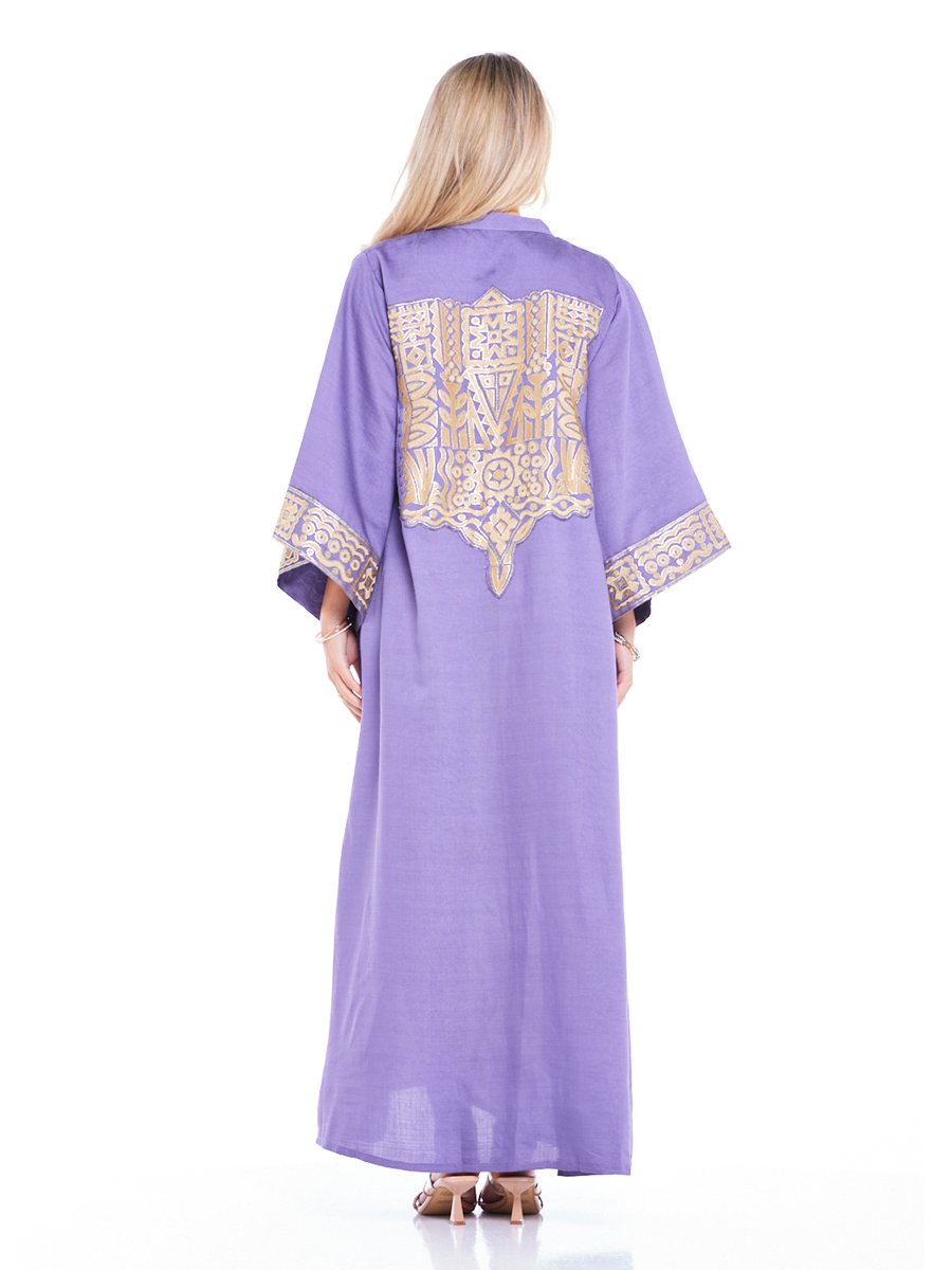 Purple A-Line Maxi Jalabiya with Intricate Cuff Embroidery
