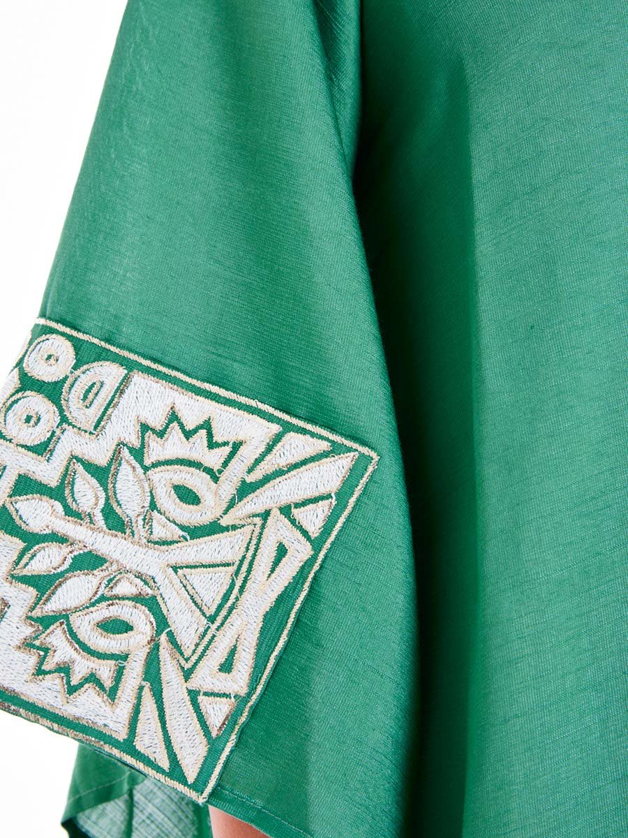 Emerald Green Maxi A-Line Jalabiya with Intricate Border Embroidery