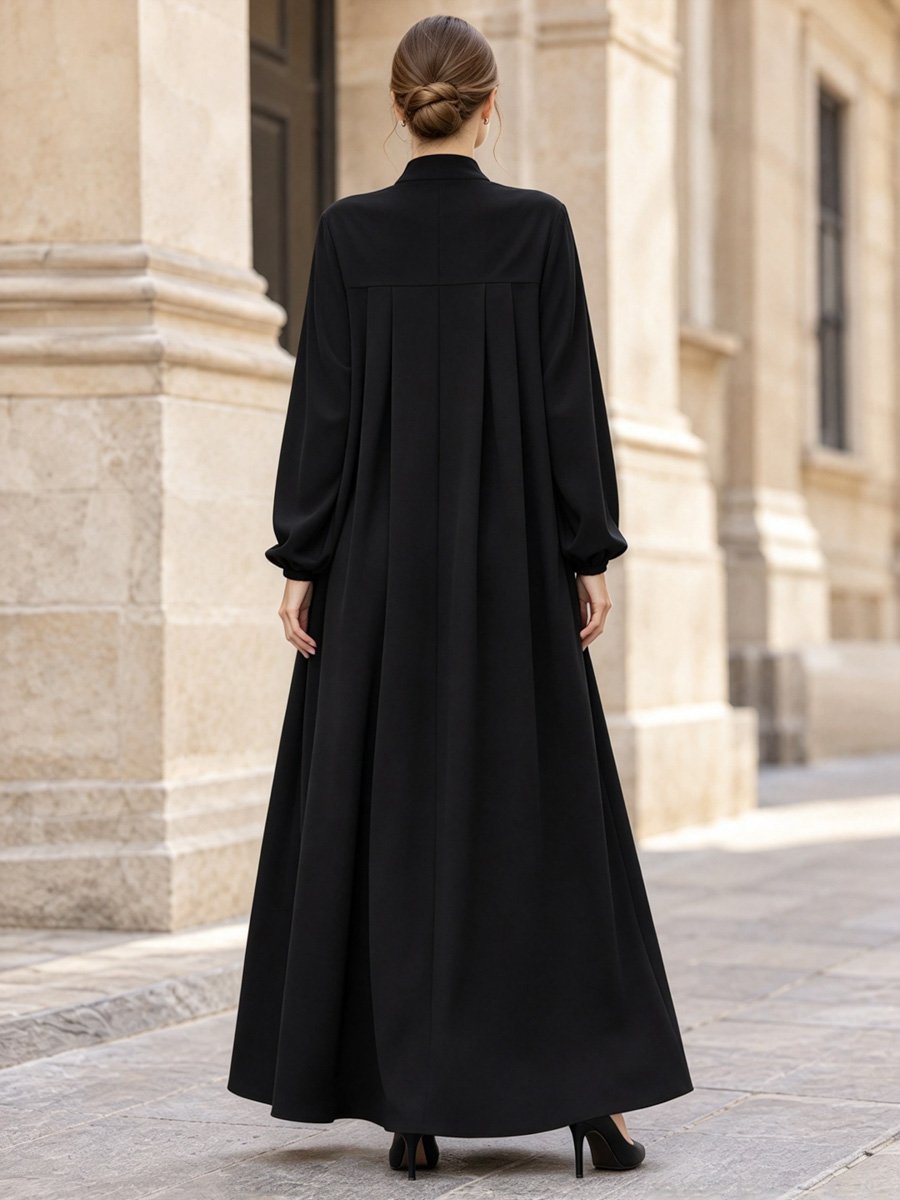 Black Zipper Stand Collar Pocketed Maxi Dress