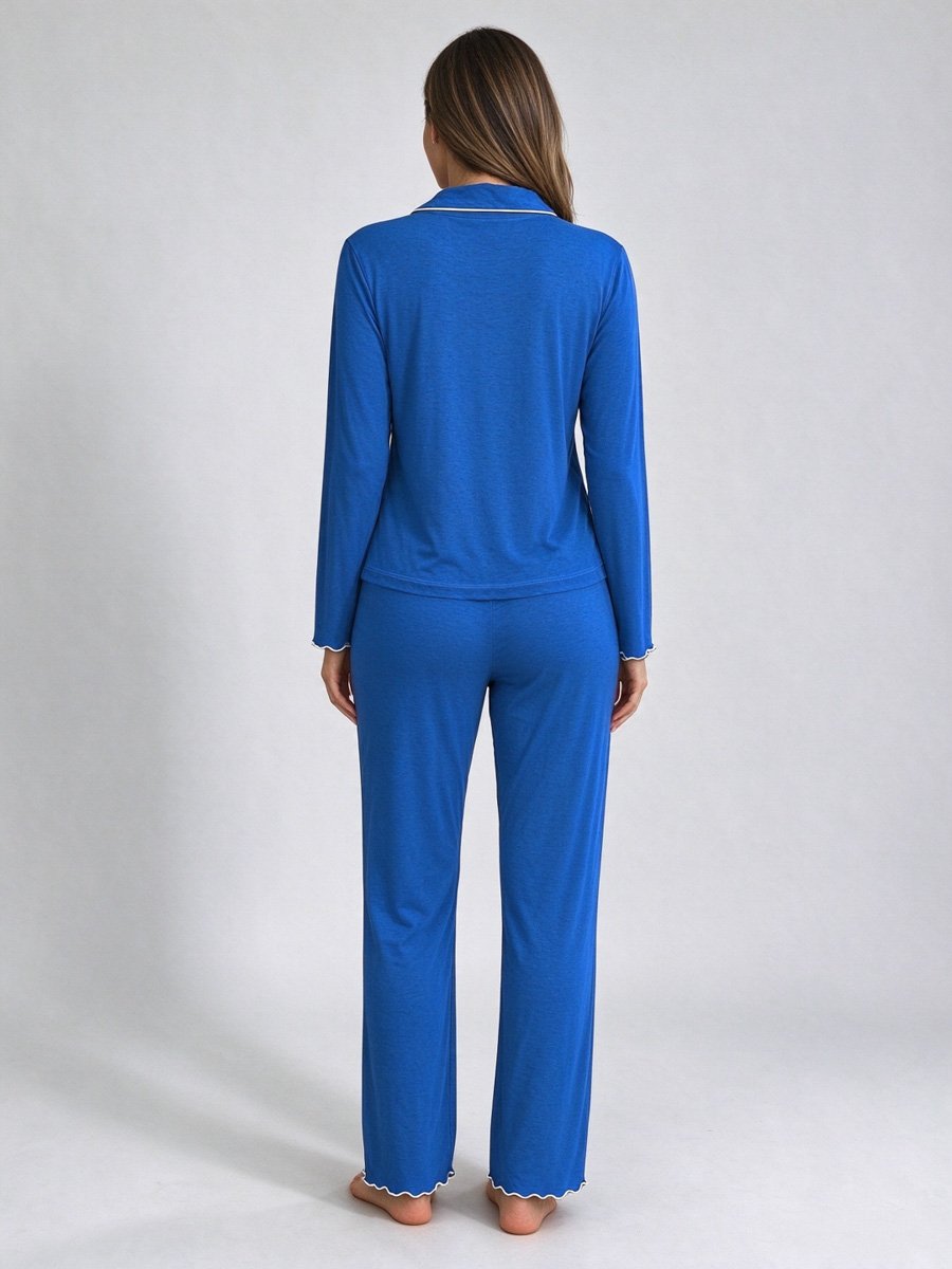 Navy Blue Knitted Long Sleeve Pyjama Set 