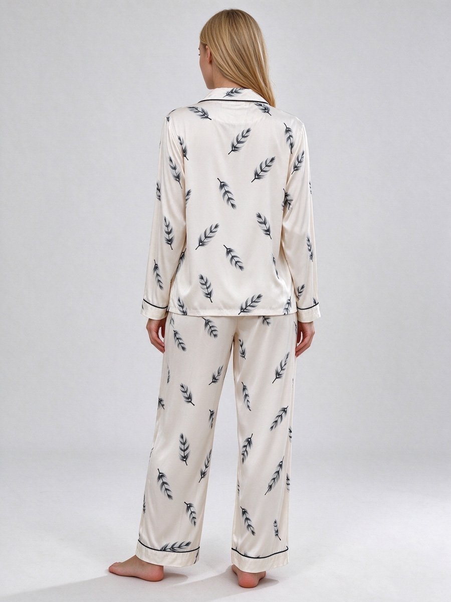 Feather Print Long Sleeve Pyjama Set 