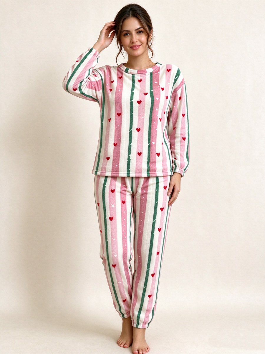 Plus Striped Heart Long Sleeve Lounge Set