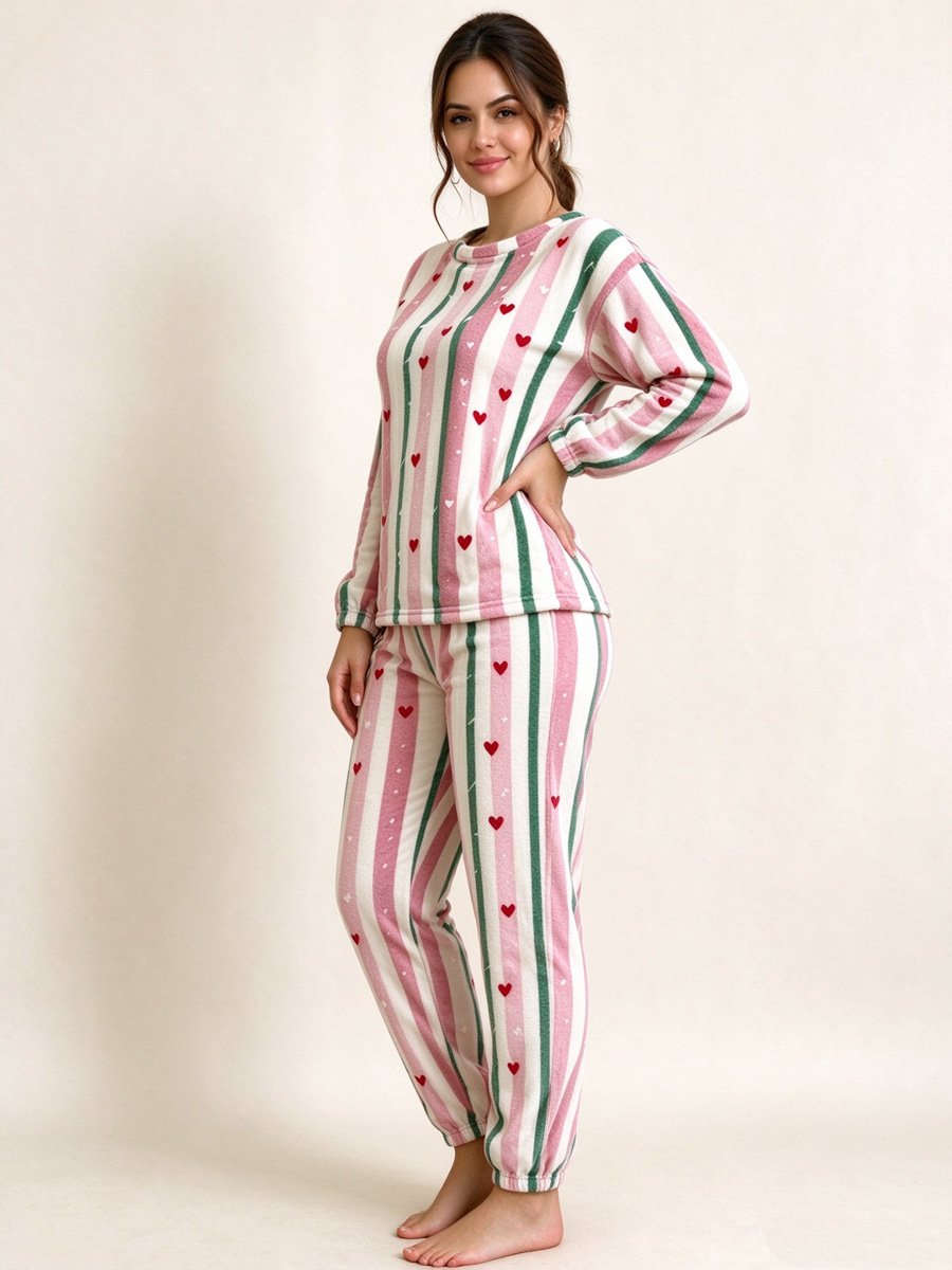 Plus Striped Heart Long Sleeve Lounge Set